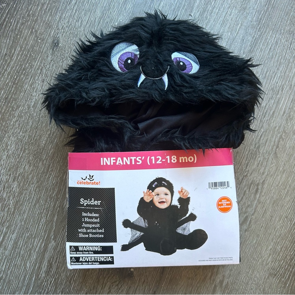 NWT Baby 12-18 M Black Spider Halloween Costume Hooded Jumpsuit - Picture 3 of 3